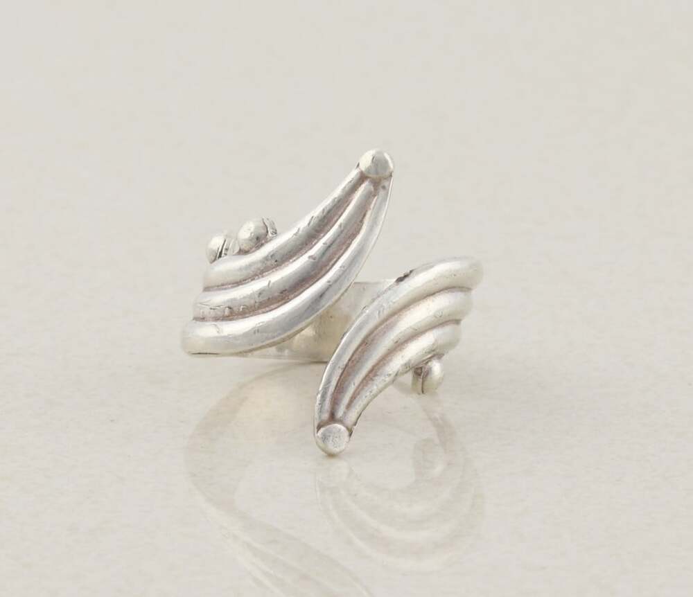 Sterling Silver Bypass Ring Vintage Taxco Mexico Size 9 1/2 Adjustable